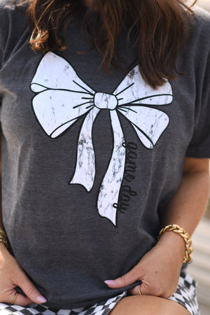 Heather Charcoal Game Day Bow Tee