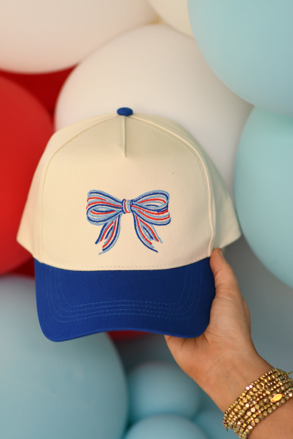 **SALE** Blue Patriotic embroidered Bow Hat