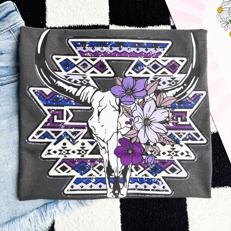 Purple Aztec Cowskull Graphic Tee