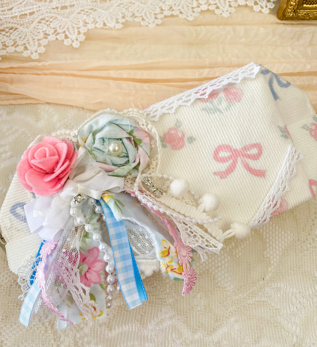 Creations By Kim - Tea Party Bows Mini Adorned Makeup Bag One of A Kind