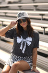 Heather Charcoal Game Day Bow Tee