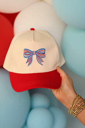 **SALE** Red Patriotic Embroidered Bow Hat