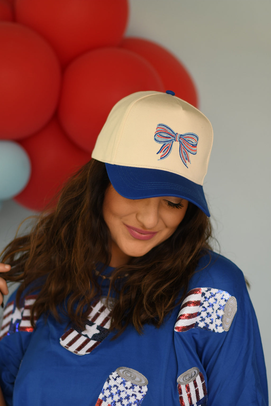 **SALE** Blue Patriotic embroidered Bow Hat