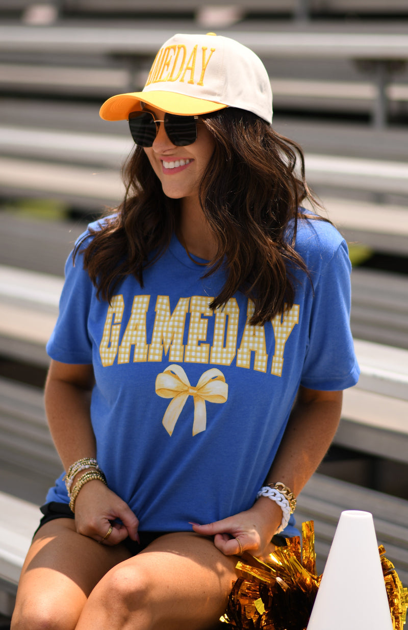 Game Day Gingham Bow Royal Tee