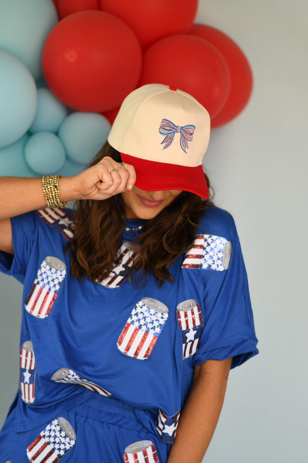 **SALE** Red Patriotic Embroidered Bow Hat