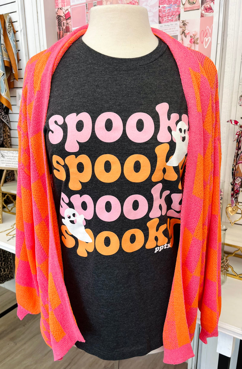 On Trend Pink & Orange Check Pocket Cardigan