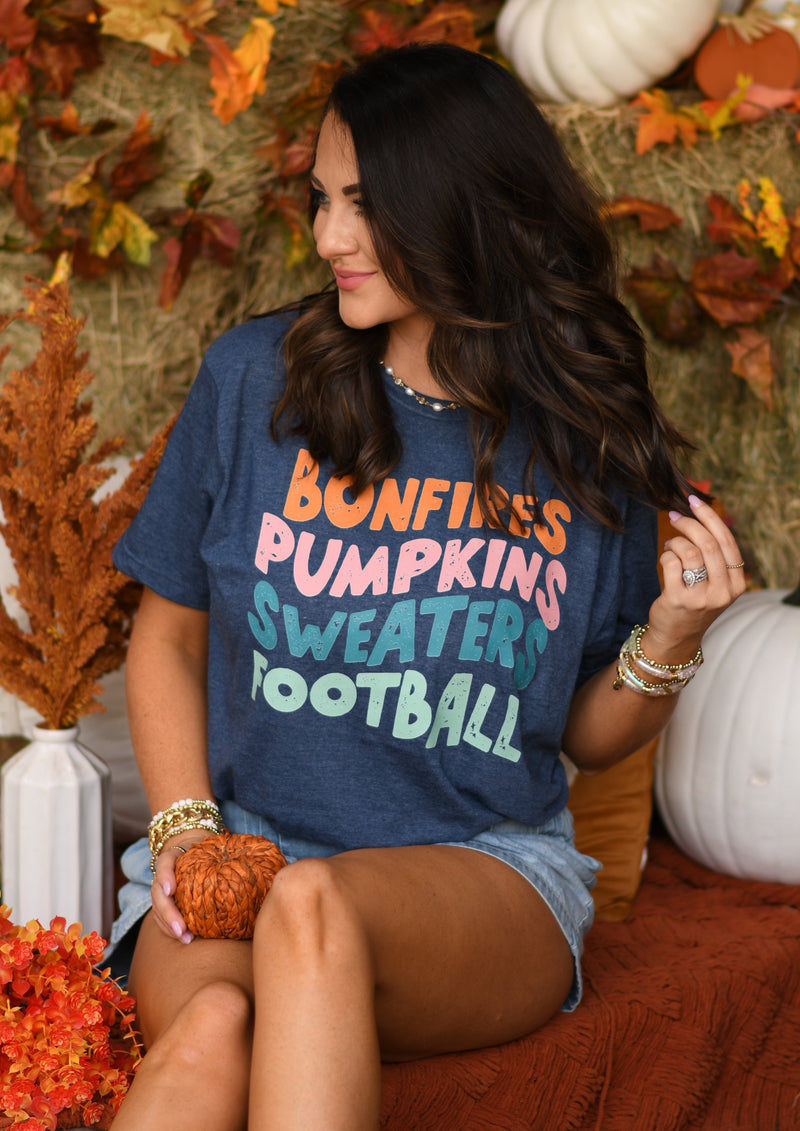Bonfires Pumpkins Sweaters Football Tee