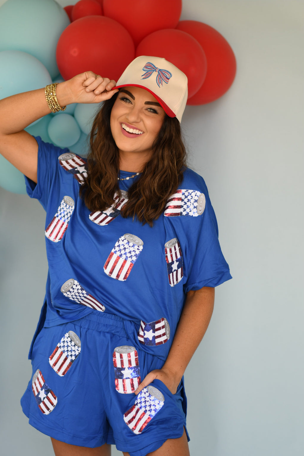 **SALE** Red Patriotic Embroidered Bow Hat