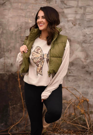 *SALE* RTS Army Green Cropped Puffer Vest