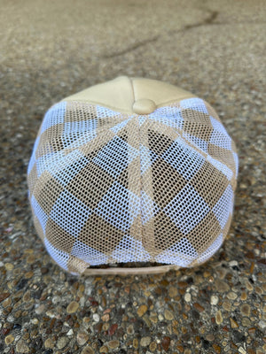 **SALE** RTS Tan Checkered Trucker Hat