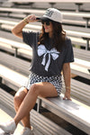 Heather Charcoal Game Day Bow Tee
