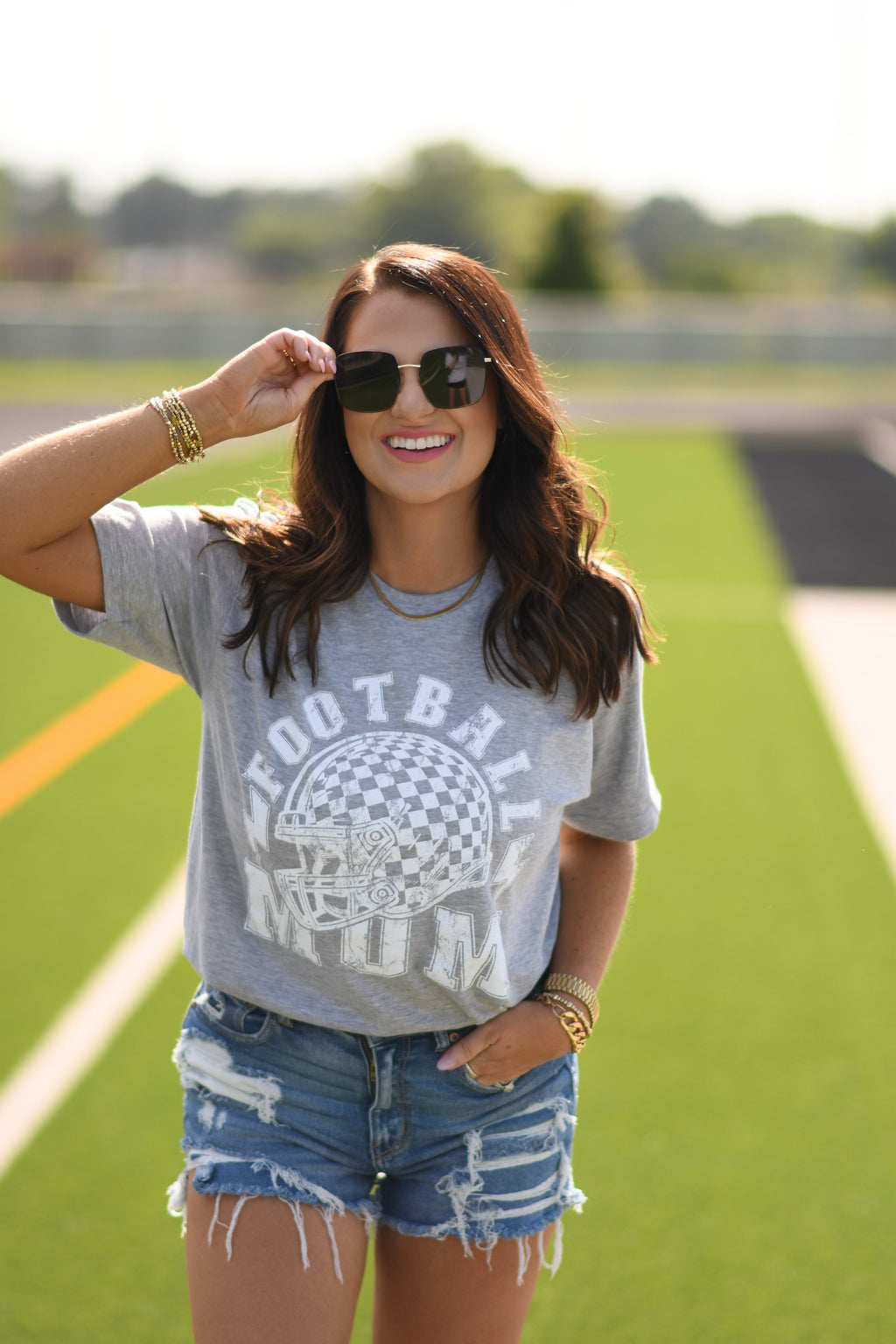 *SALE* RTS Football Mom Checkered Helmet Tee