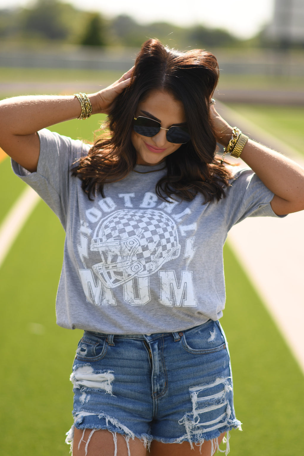 *SALE* RTS Football Mom Checkered Helmet Tee
