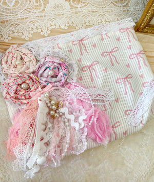 Creations By Kim - Pretty in Pink Bows Adorned Makeup Bag One of A Kind