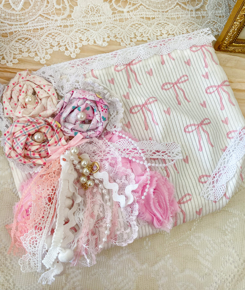 Creations By Kim - Pretty in Pink Bows Adorned Makeup Bag One of A Kind