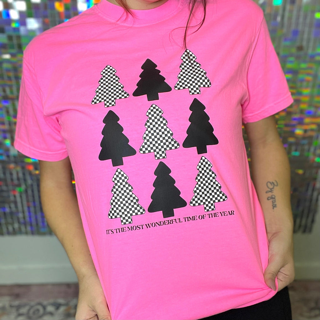 Black And Checkered Trees Graphic Tee