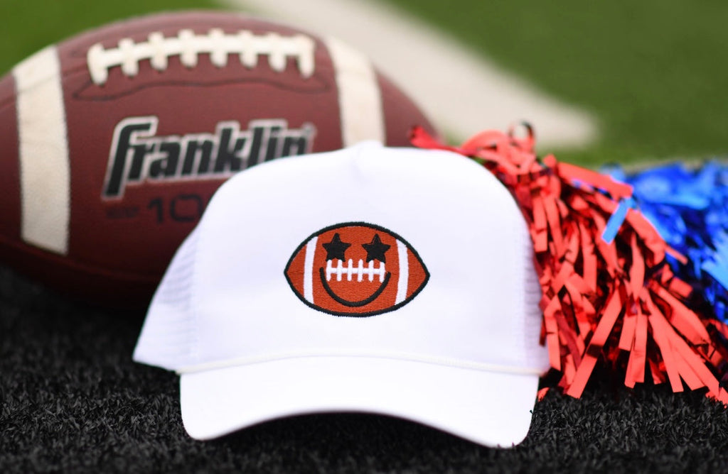 **SALE**White Football Smiley Embroidered Hats
