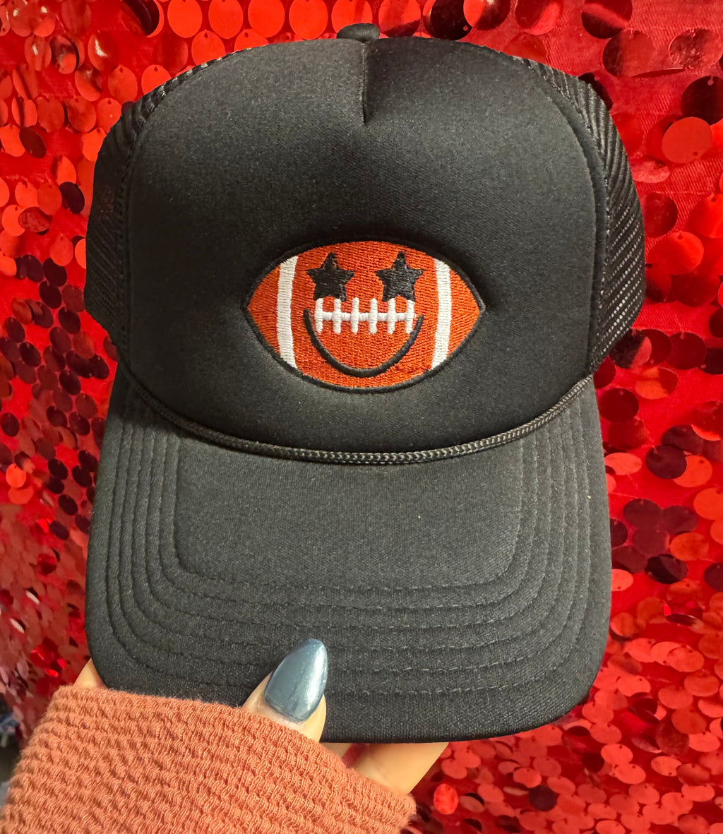 *SALE*Black On Black Football Smiley Embroidered Hat
