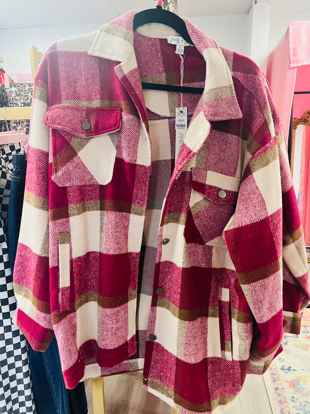 Snuggle Season Rose Mix Plaid Flannel Shacket