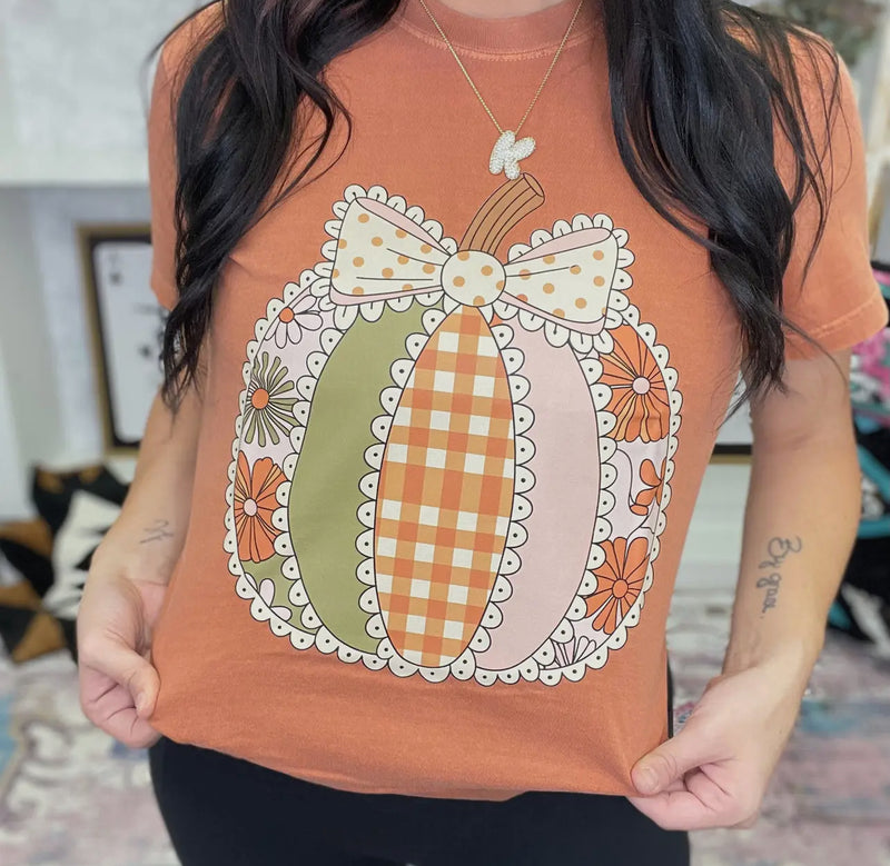Lace Patchwork Pumpkin Comfort Colors Tee