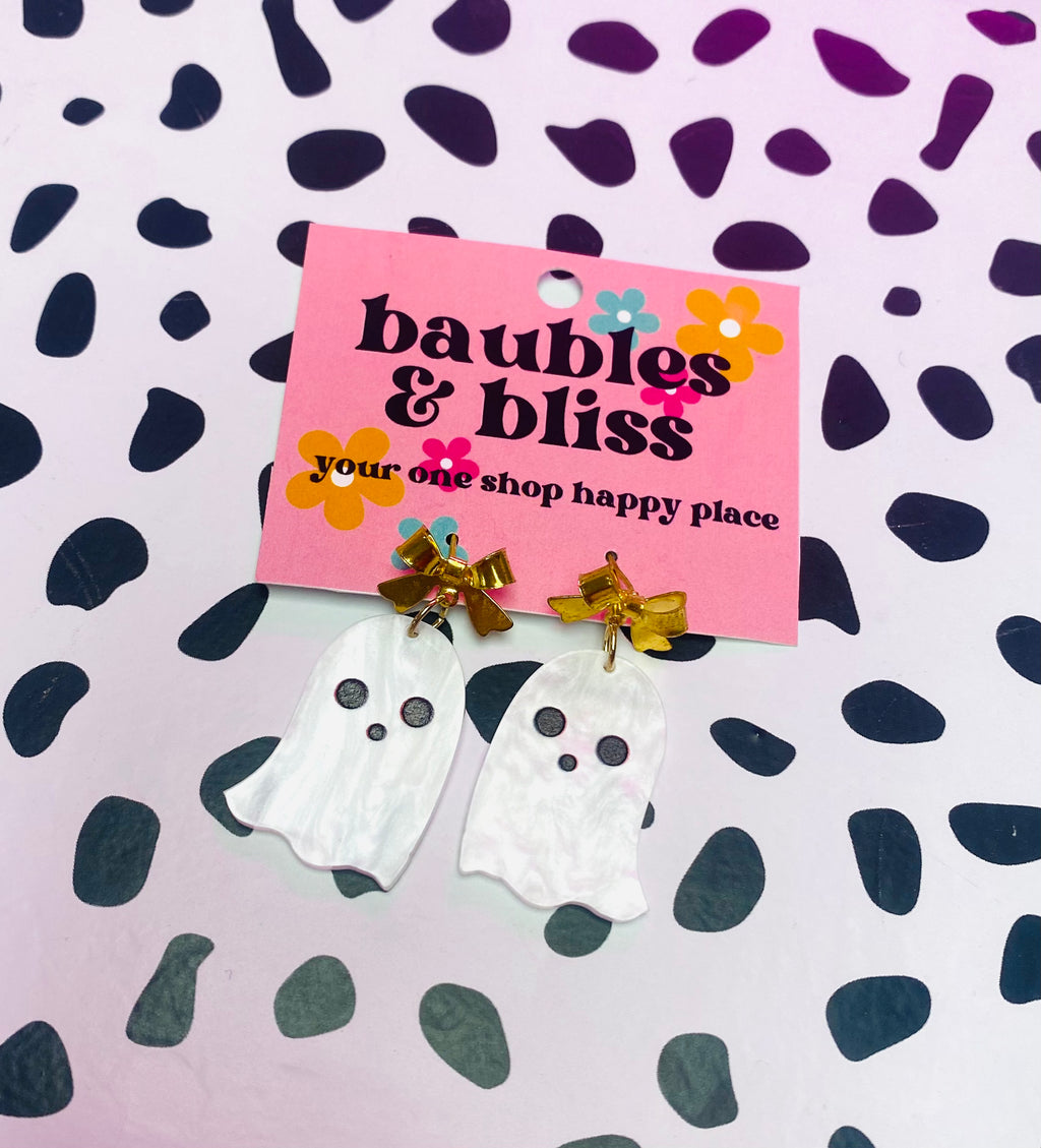 Girly Ghoul Bow Studded Ghost Earrings