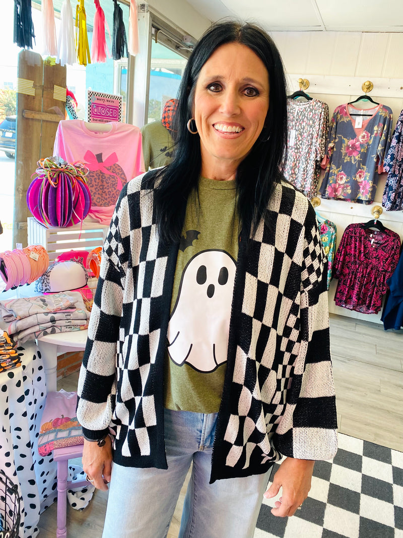 Gotta Have It Black & White Check Pocket Cardigan