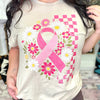 Floral Breast Cancer Ribbon Graphic Tee