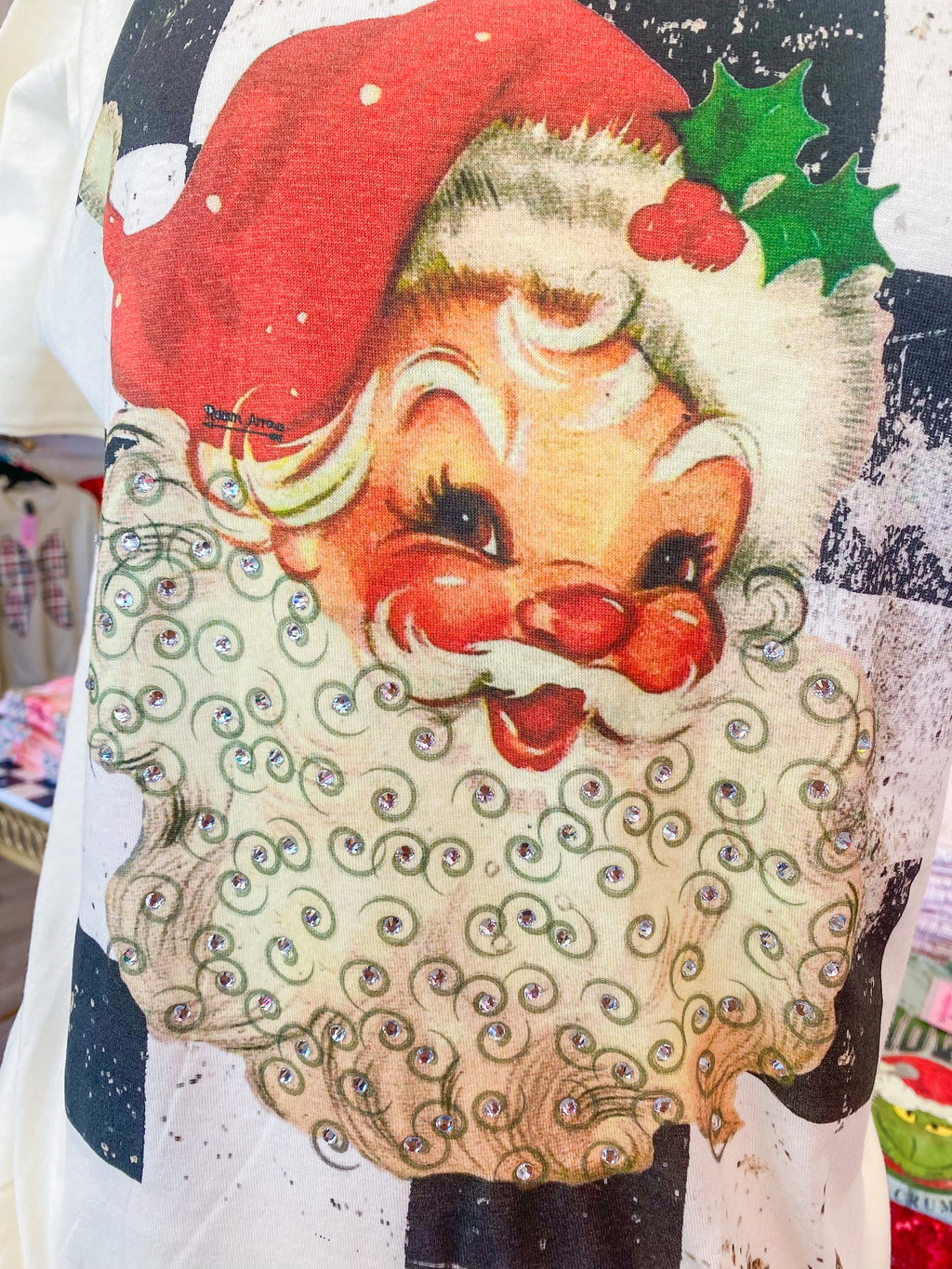 Blingin' Santa Retro Check Natural Tee