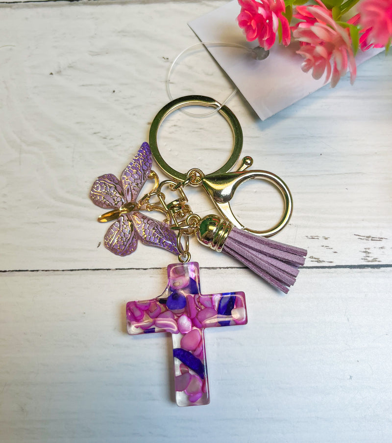 Cross & Butterfly Charm Keychain