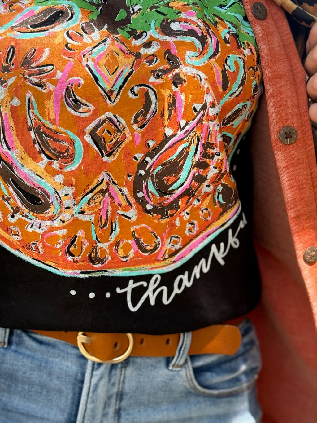 PREORDER Callie Ann Thankful Paisley Pumpkin V NECK Tee