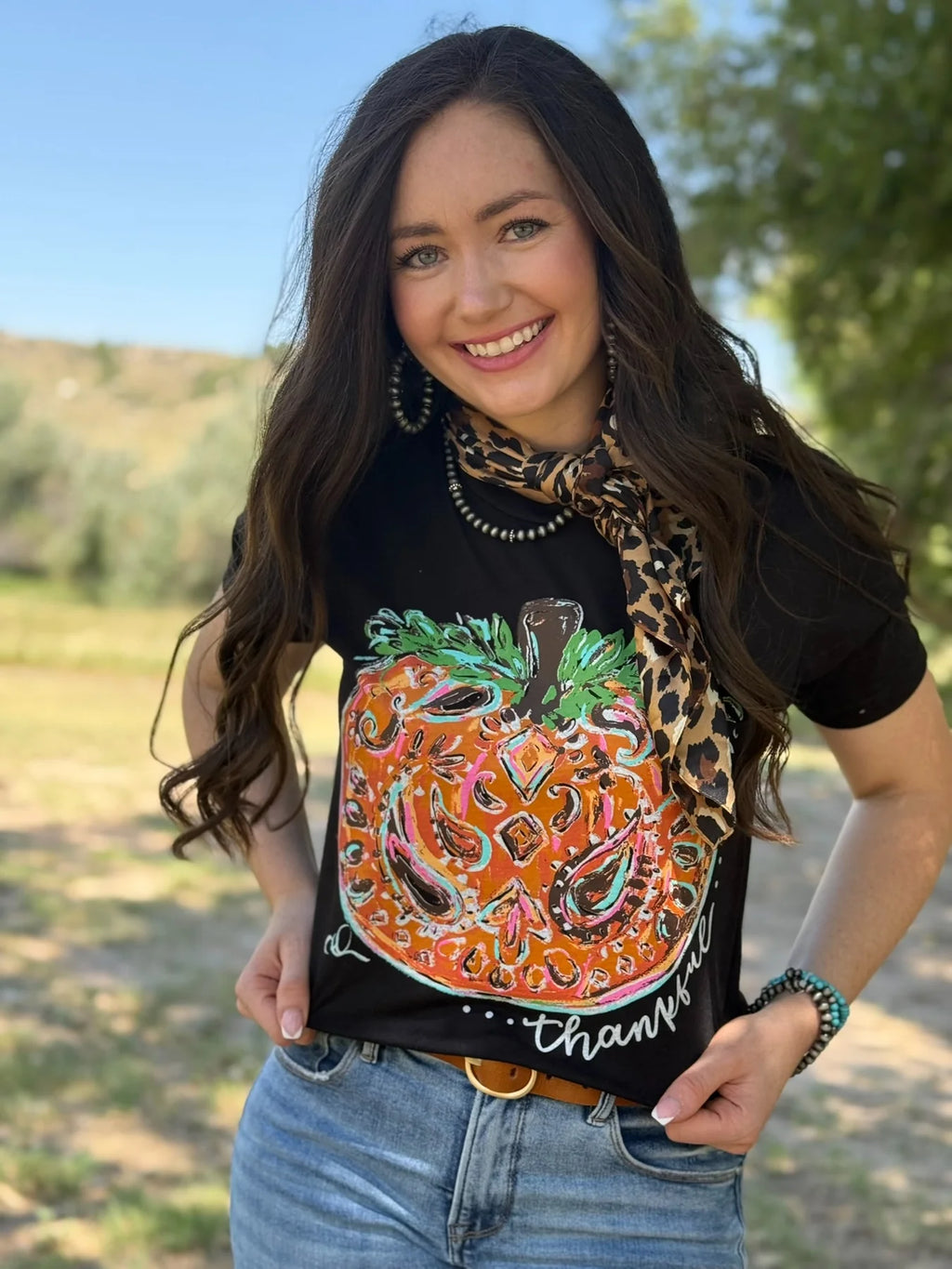PREORDER Callie Ann Thankful Paisley Pumpkin V NECK Tee