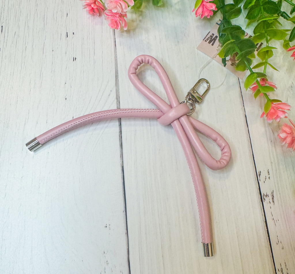 Pink Pop Leather Knotted Bow Keychain