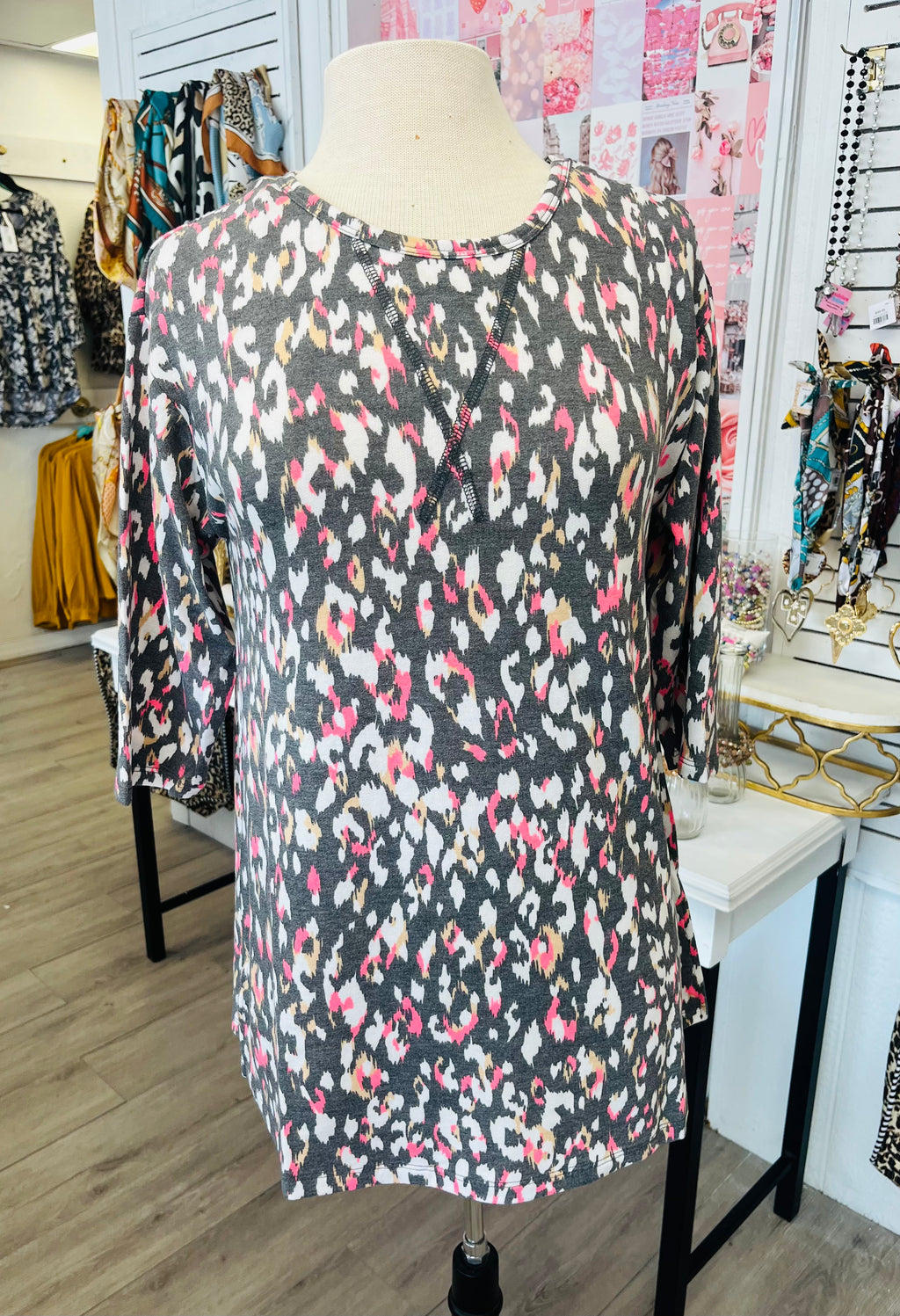 Lounging in Leopard Cozy Charcoal Multi Top
