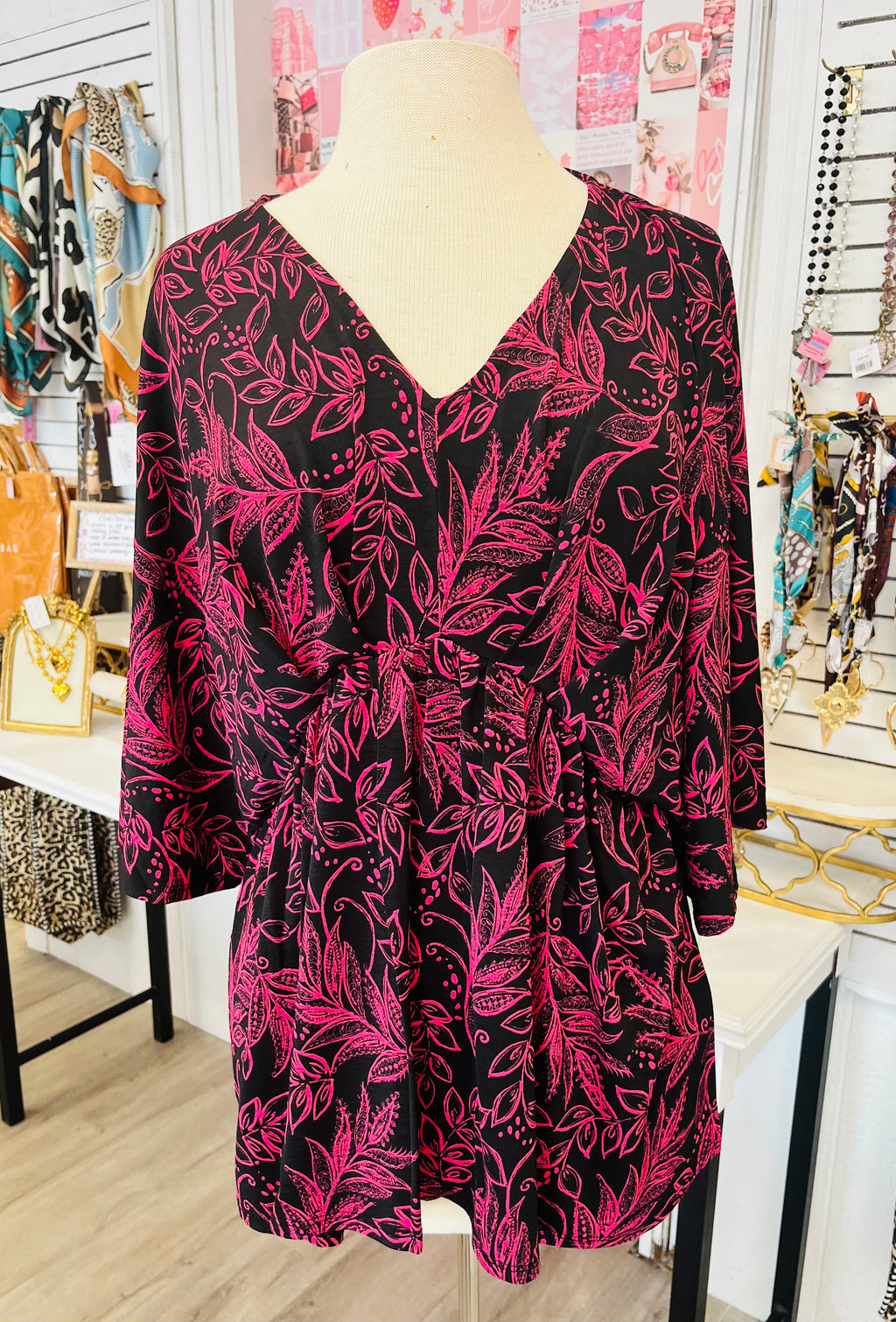 Sweet Moments Black Magenta Paisley Top