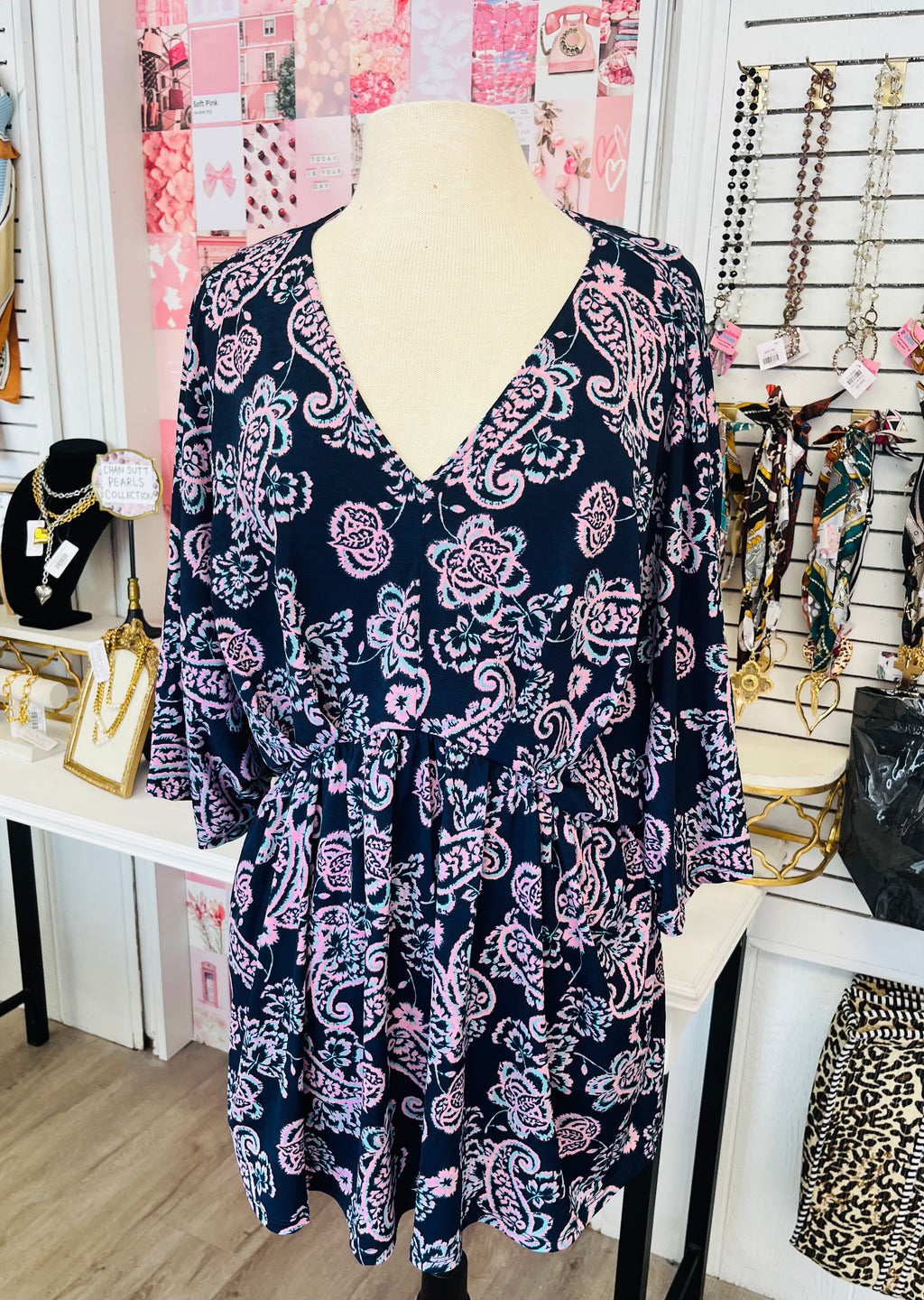 Dreamy Daze Navy & Pink Paisley Top