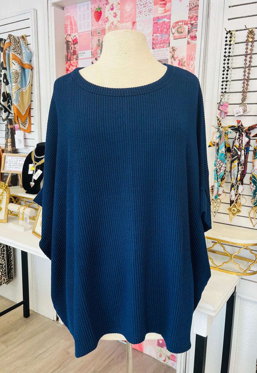 Perfect Afternoon - Navy - Relaxed Ribbed Poncho Top