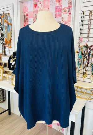 Perfect Afternoon - Navy - Relaxed Ribbed Poncho Top