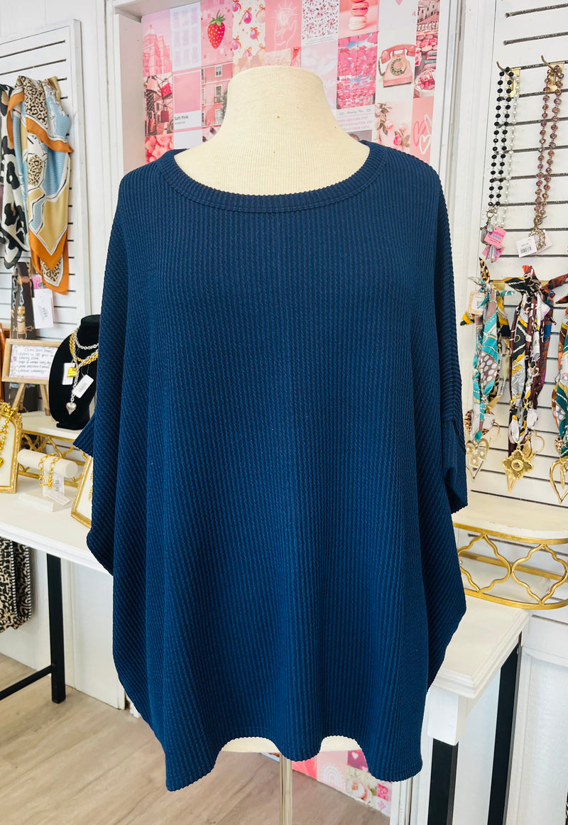 Perfect Afternoon - Navy - Relaxed Ribbed Poncho Top