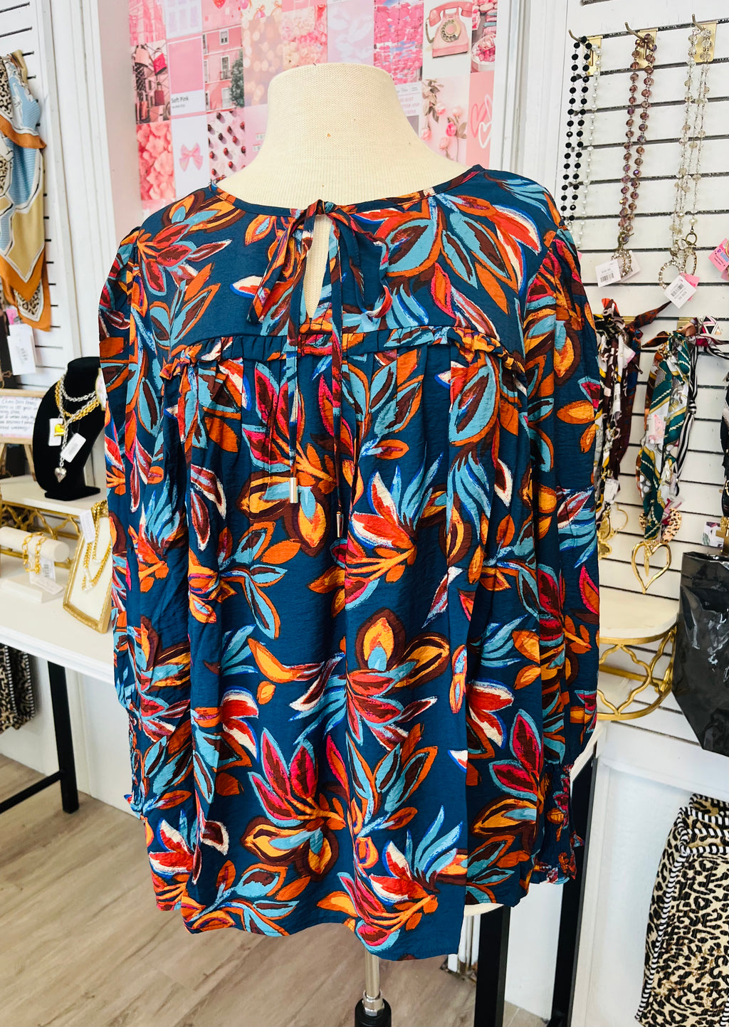 Into The Night Indigo Leaf Print Long Sleeve Top