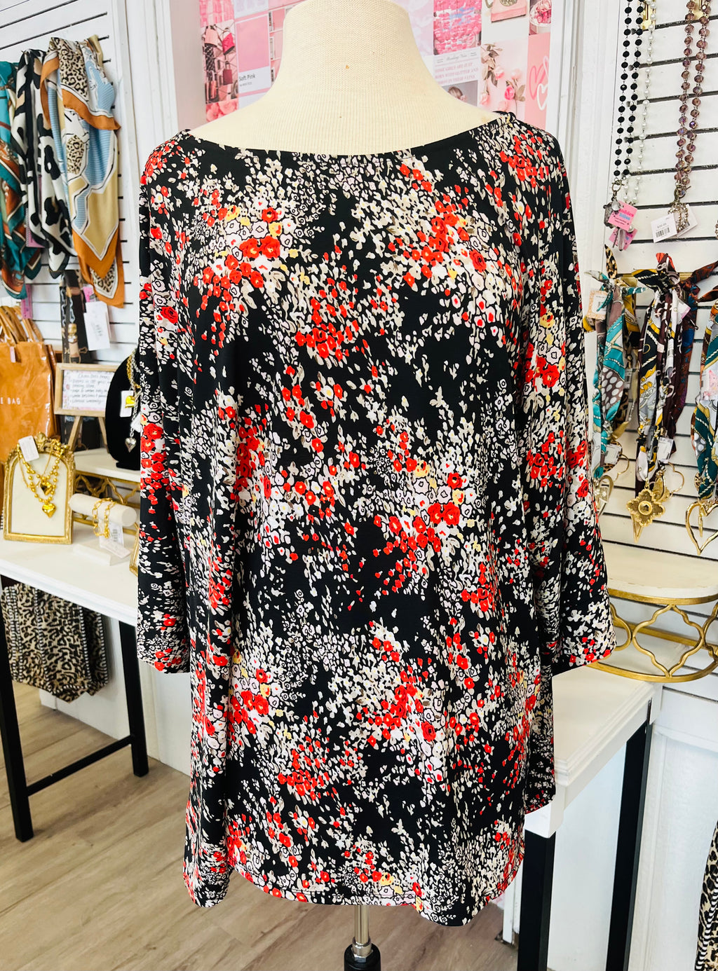 Date Night Black & Multi Ditzy Floral Top