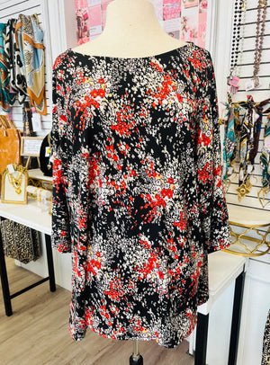 Date Night Black & Multi Ditzy Floral Top