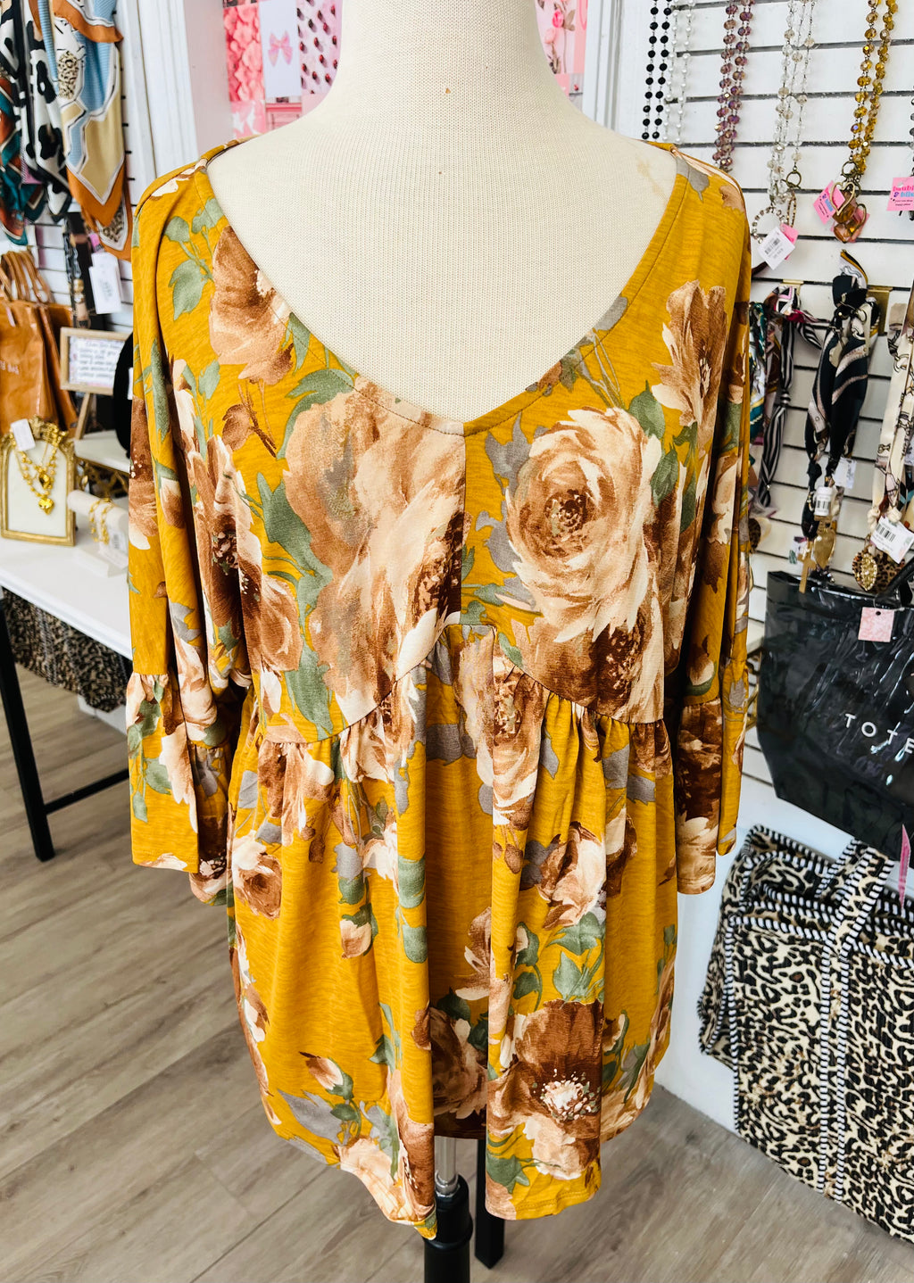 Fall Garden Marigold & Olive Floral Top