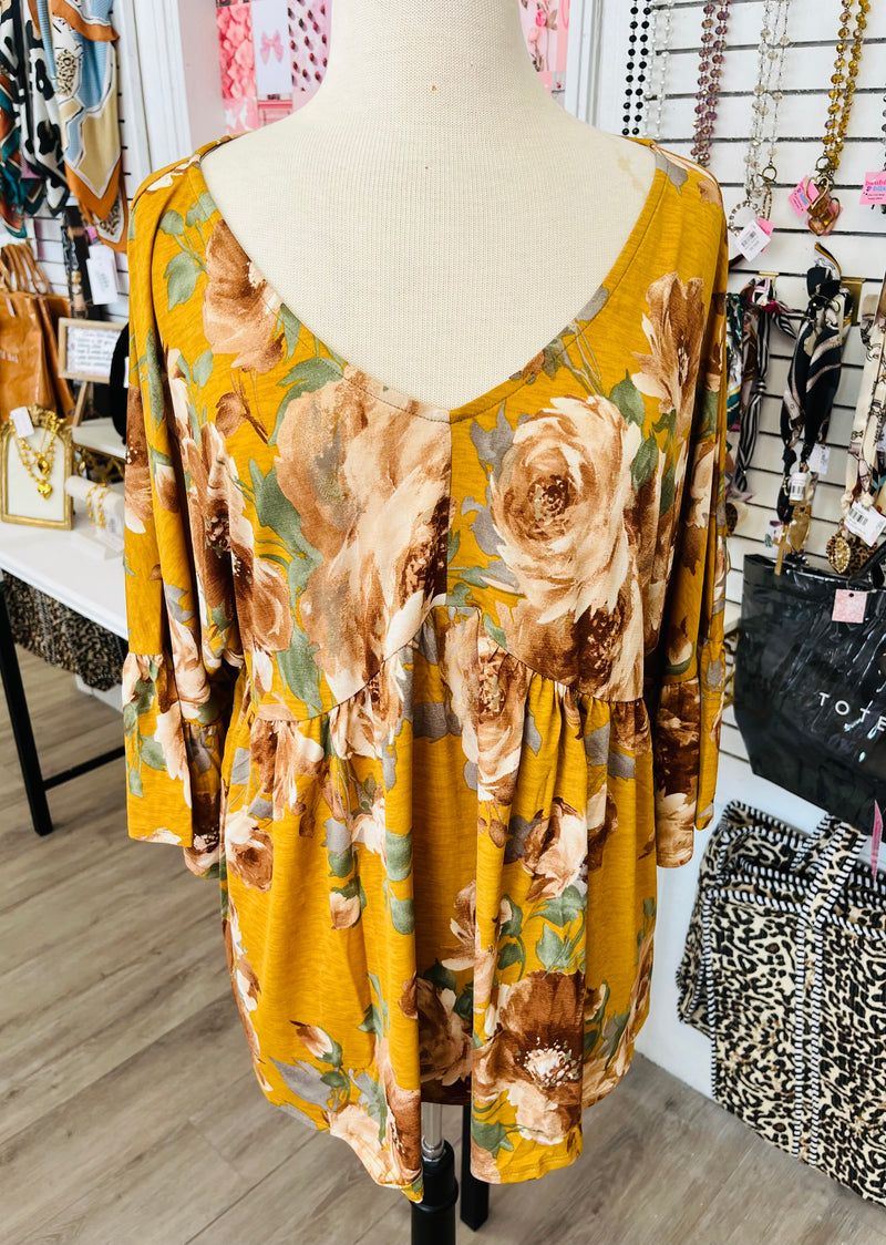 Fall Garden Marigold & Olive Floral Top