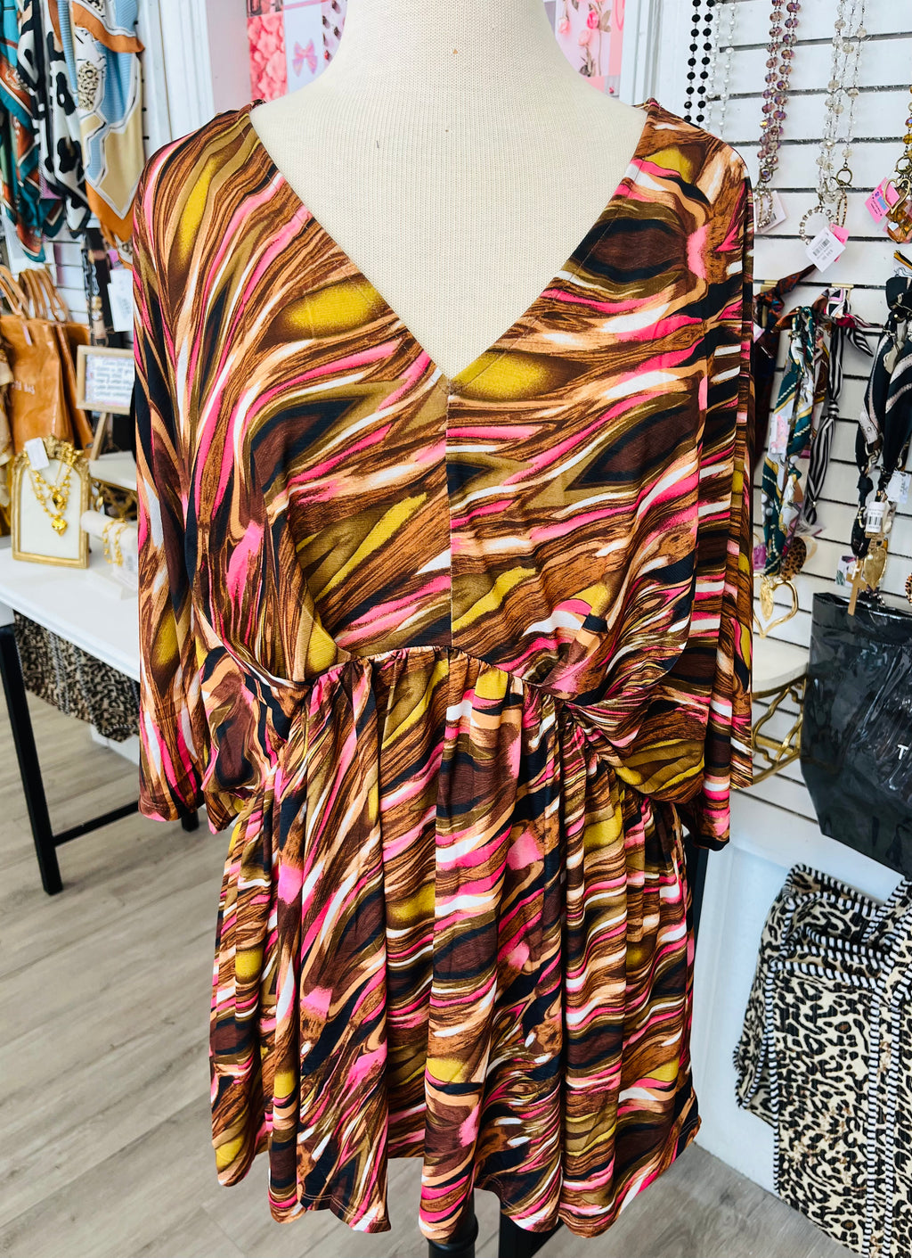 Colors of the Wind Abstract Mocha Pink Top