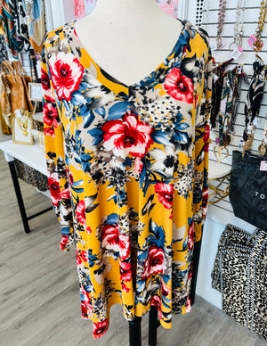Changing Seasons Mustard Floral Top
