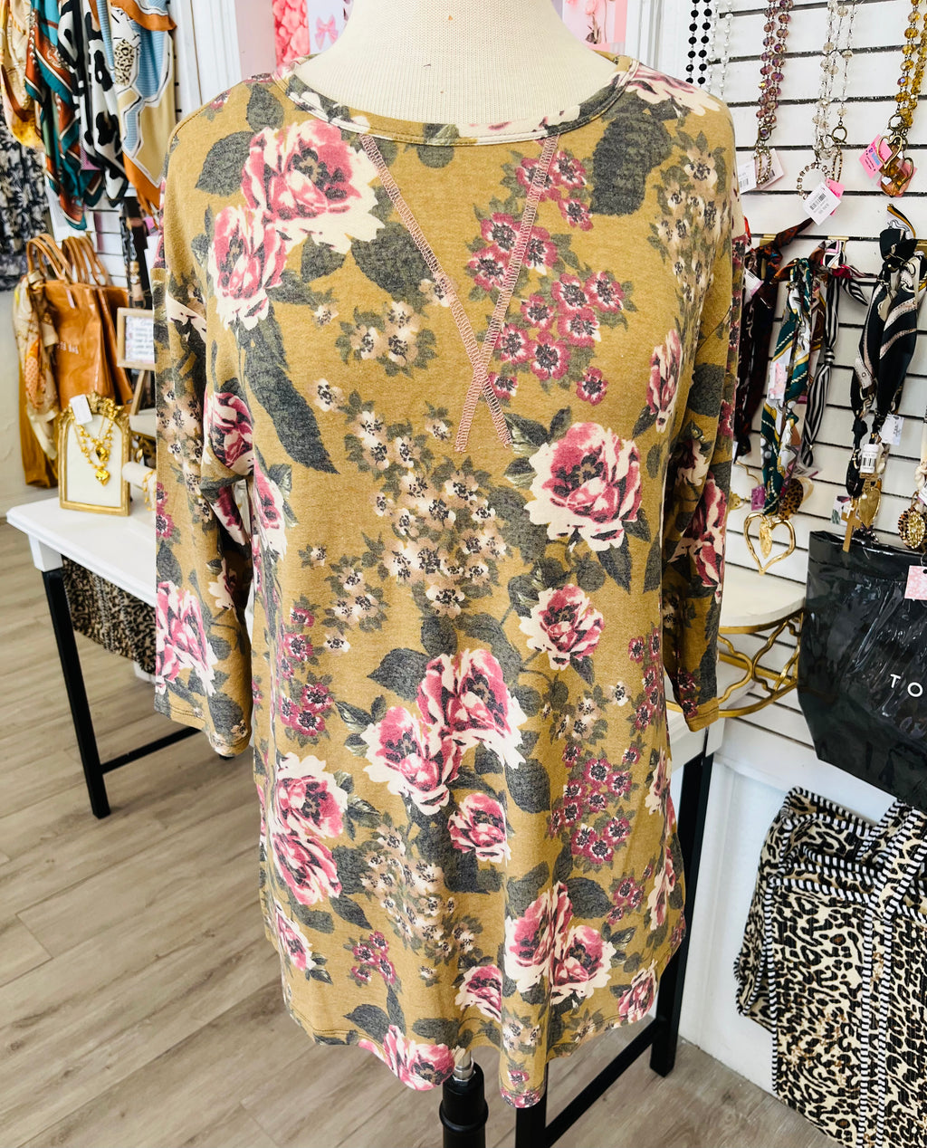 Meet Me For Coffee Mustard Floral Top