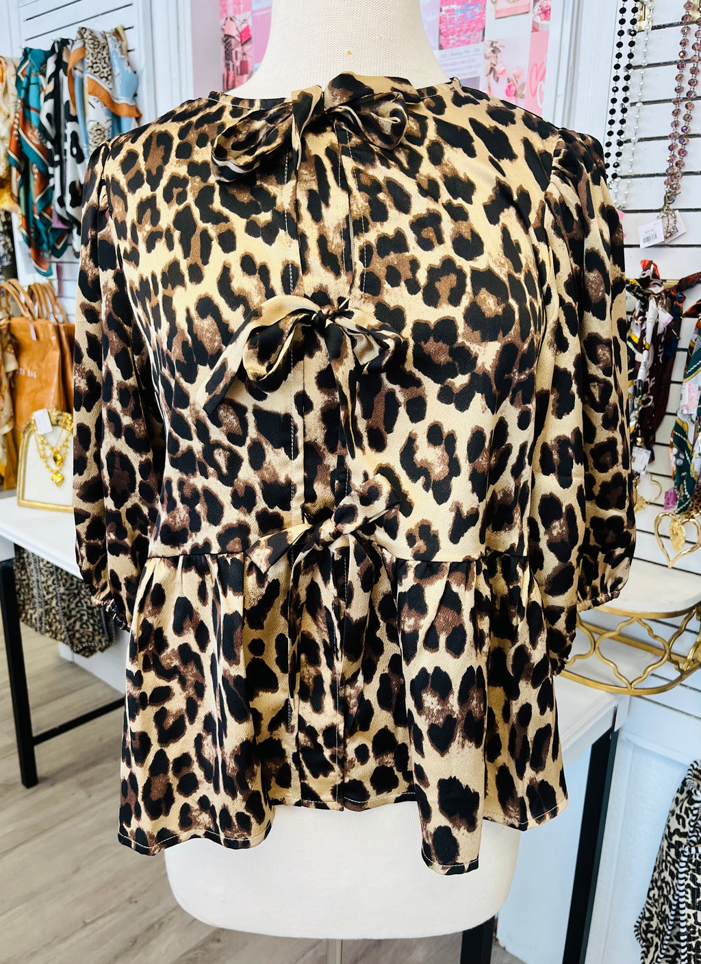 Wild About You Leopard Satin Front Tie Top