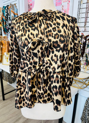 Wild About You Leopard Satin Front Tie Top