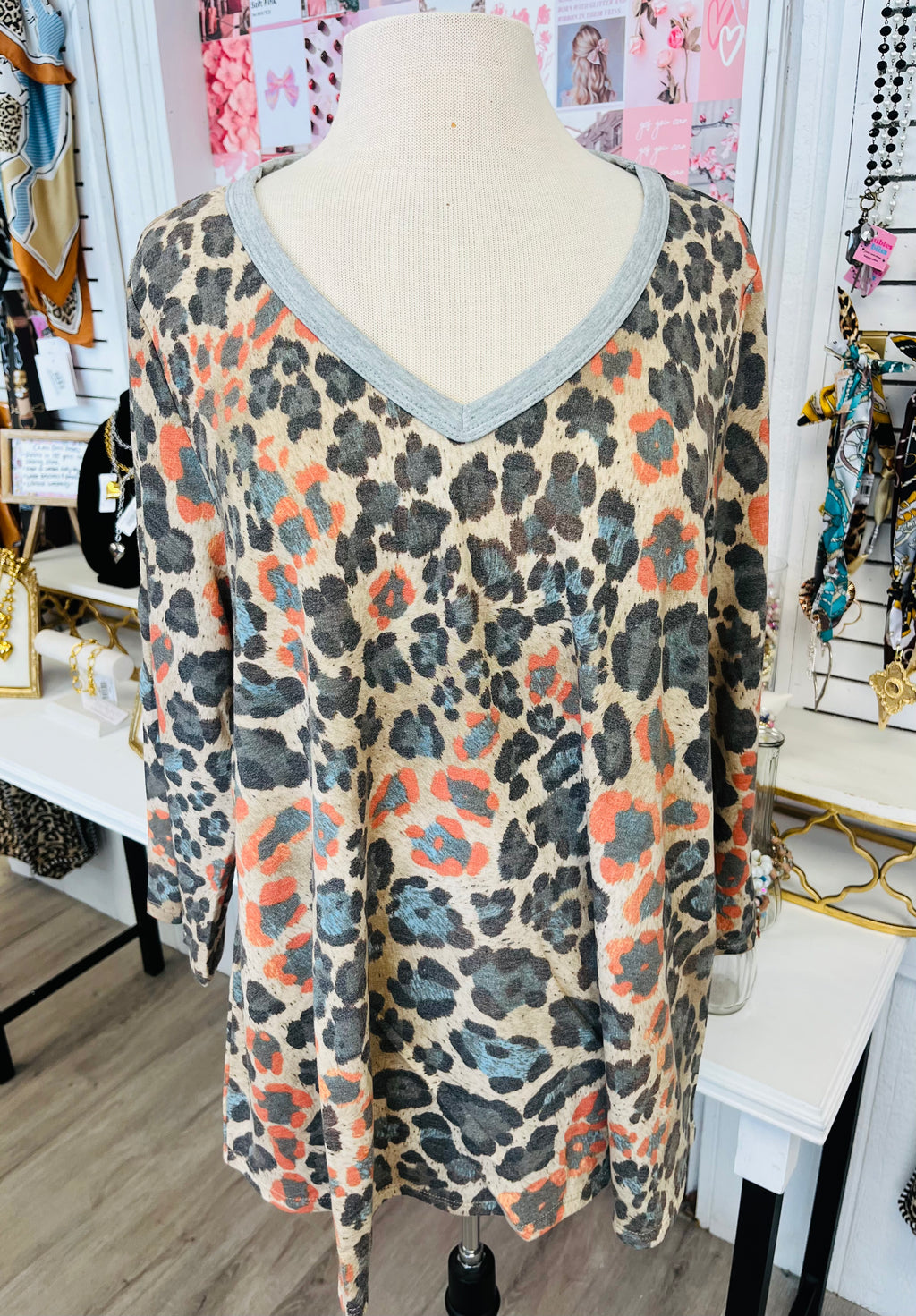 Take A Wild Chance Taupe Leopard Top