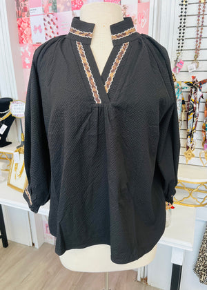 So Into You Long Sleeve Black Ric Rac Accent Top